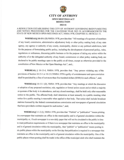 City of Anthony Open Meeting ACT Resolution 2023-01 Page 1