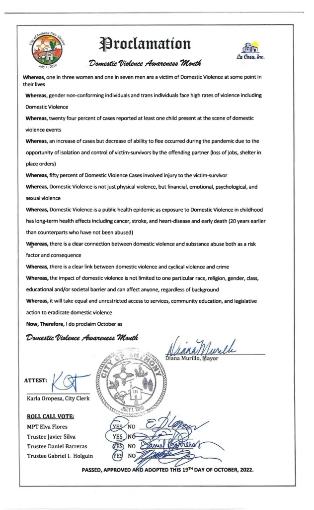 A Proclamation October Domestic Violence Awareness Month