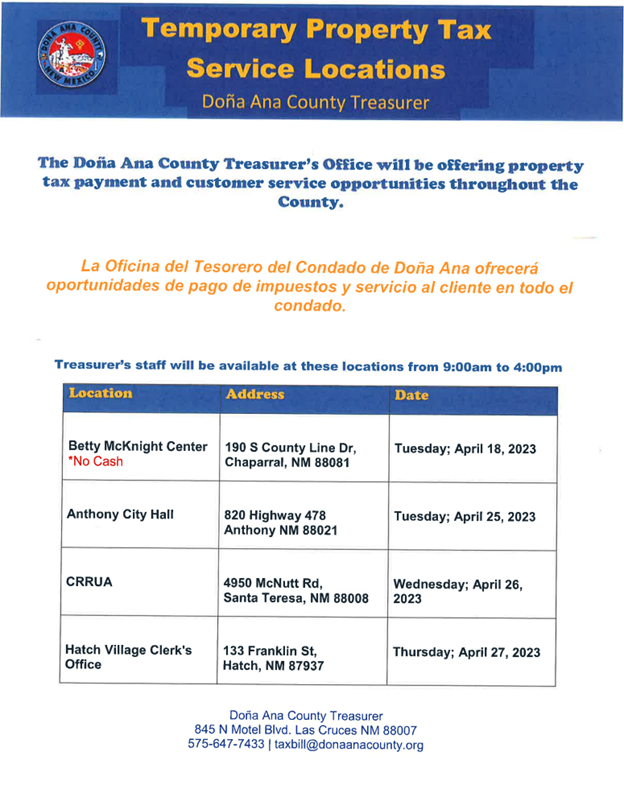 Temporary Property Tax Drop-off Locations