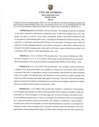 Open Meetings Act Resolution N0. 2023-01 Page 1