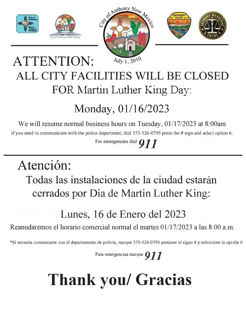City Facilities Closure Notice