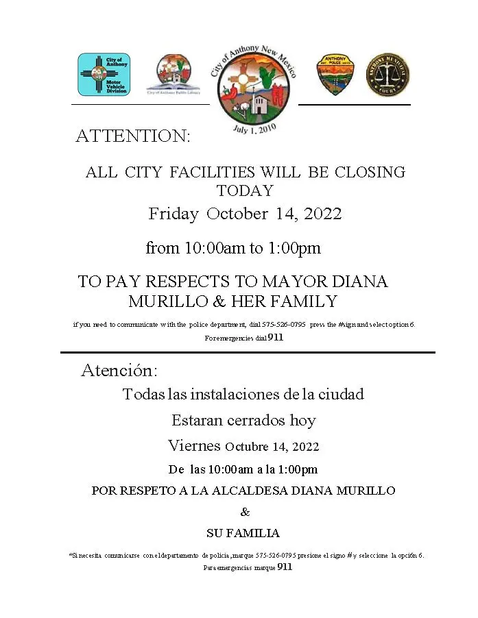 City Facilities Closing Notice