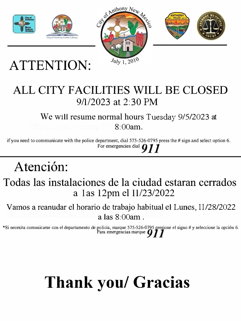 City Facilities Closed Notice